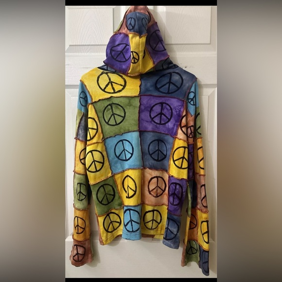 KPC Peace Sign  Colorful Patch Work Hoodie Size Small - Picture 3 of 4